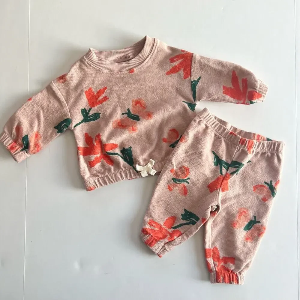 Carters Blush Orange Floral Butterfly Outfit